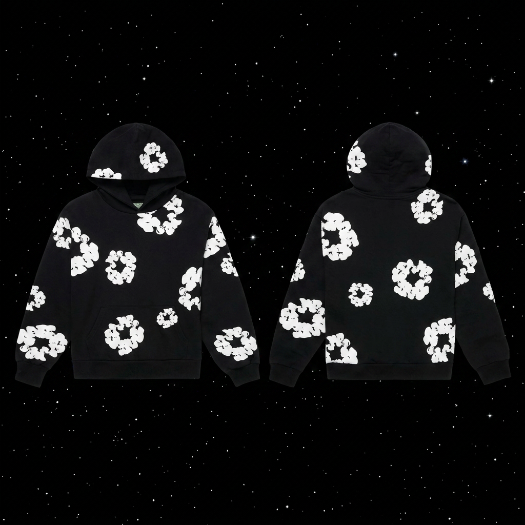 Cotton Wreath Hoodie — Black